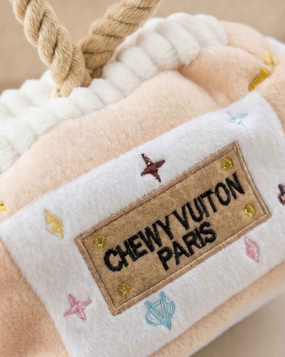 Haute Diggity Dog White Chewy Vuiton Trunk Activity House Plush Dog Toy