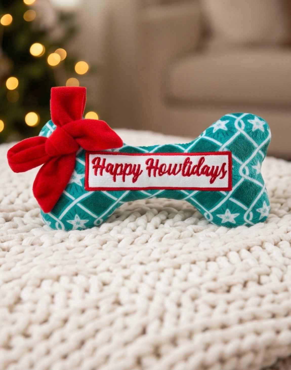 Haute Diggity Dog Green Stars Bone - Happy Howlidays Christmas Christmas Plush Dog Toy