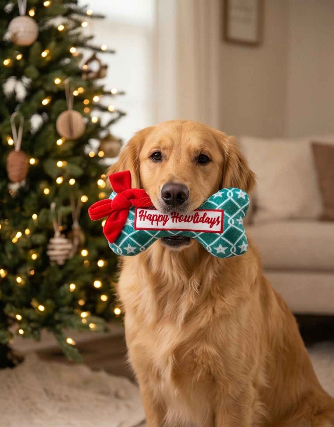 Haute Diggity Dog Green Stars Bone - Happy Howlidays Christmas Christmas Plush Dog Toy