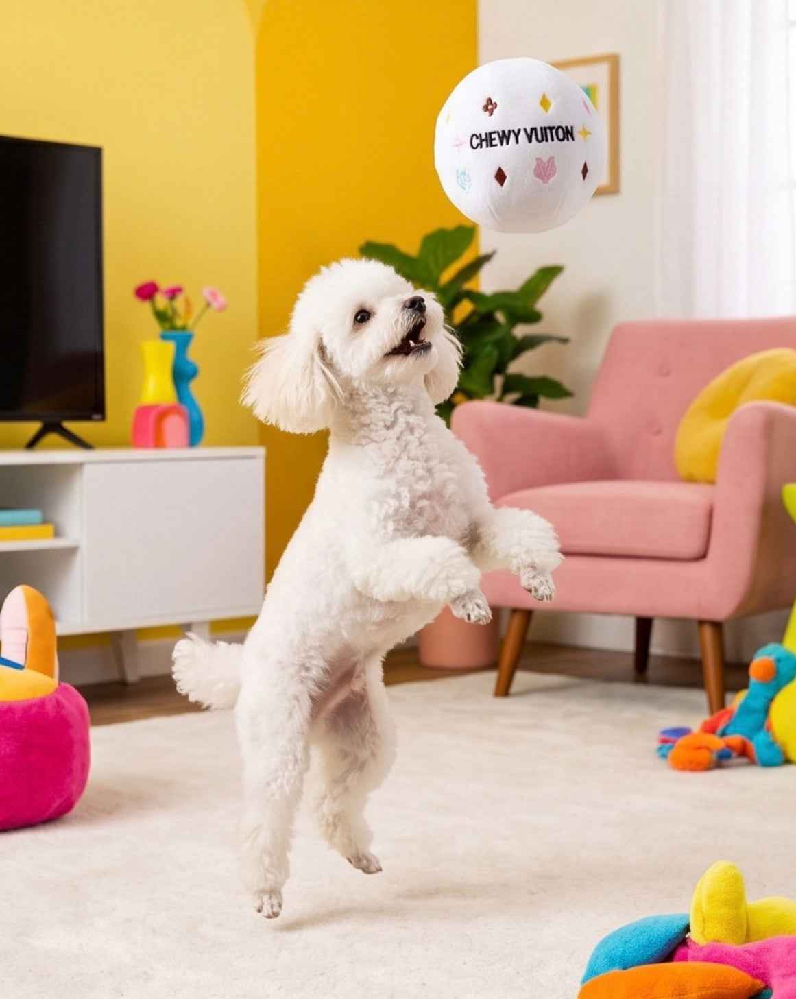 Haute Diggity Dog White Chewy Vuiton Ball Plush Dog Toy
