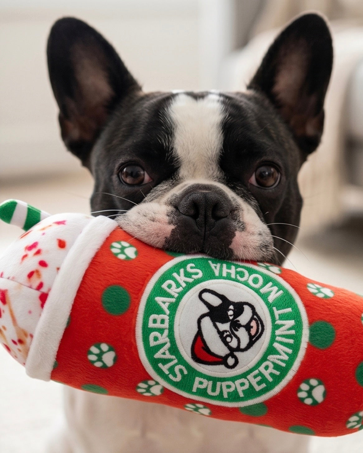 Haute Diggity Dog Starbarks Puppermint Mocha - Christmas Holiday Dots Cup Christmas Plush Dog Toy
