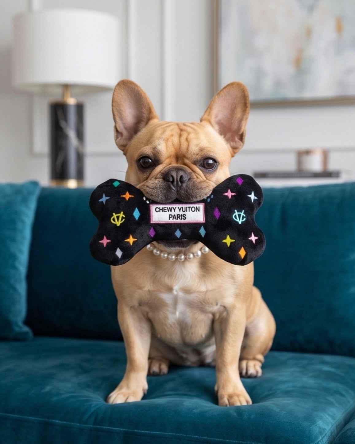 Haute Diggity Dog Black Monogram Chewy Vuiton Bone Plush Dog Toy