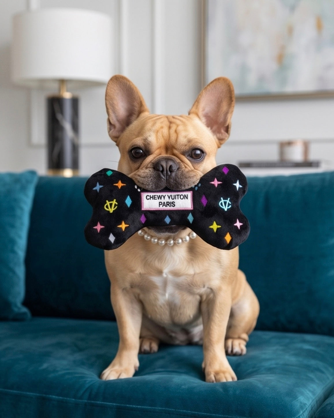 Haute Diggity Dog Black Monogram Chewy Vuiton Bone Plush Dog Toy