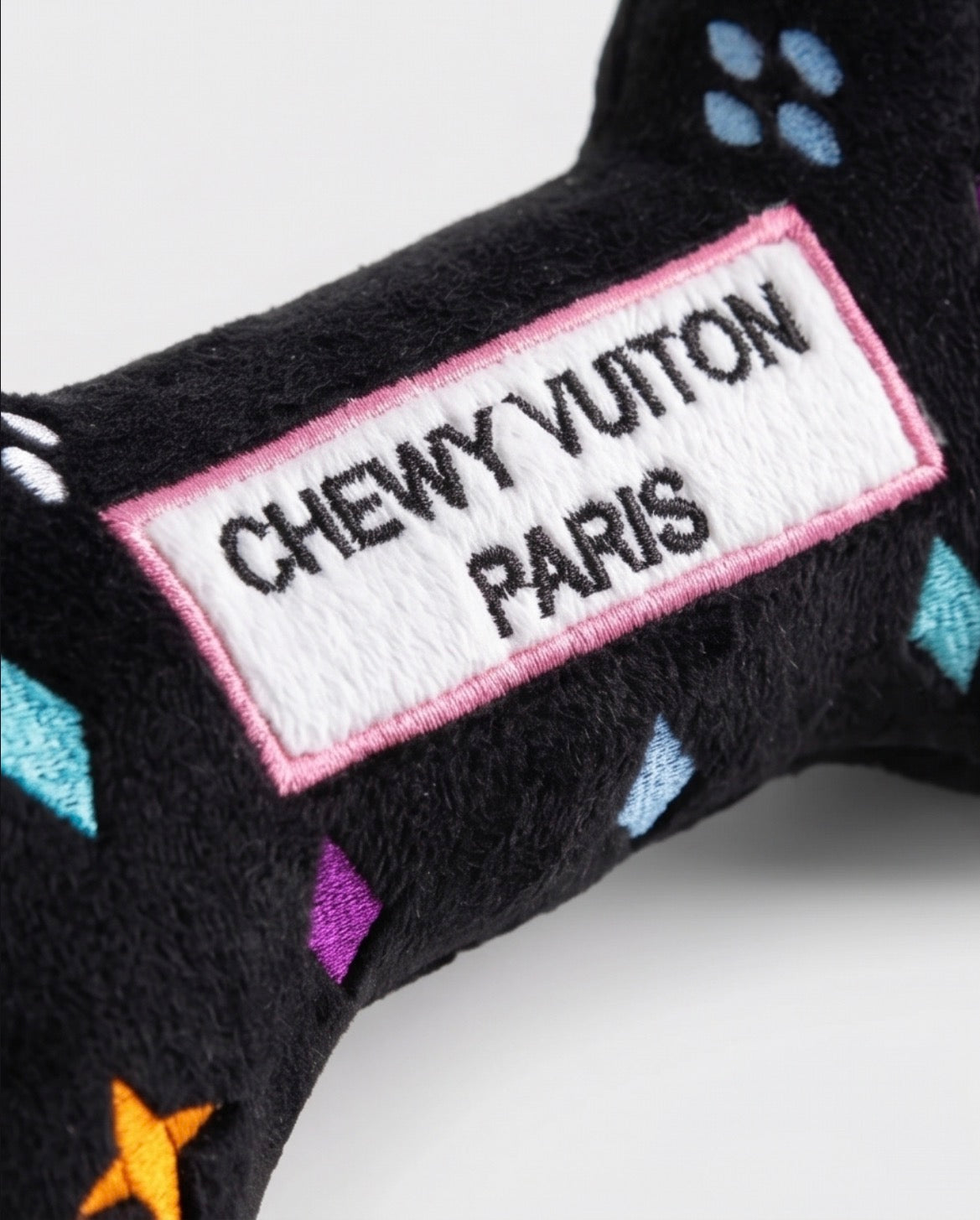 Haute Diggity Dog Black Monogram Chewy Vuiton Bone Plush Dog Toy