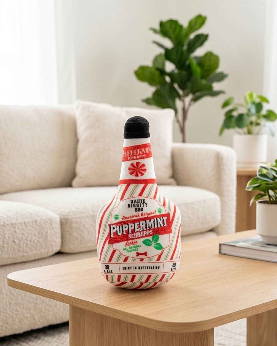 Haute Diggity Dog Puppermint Schnapps Bottle Holiday Christmas Plush Dog Toy