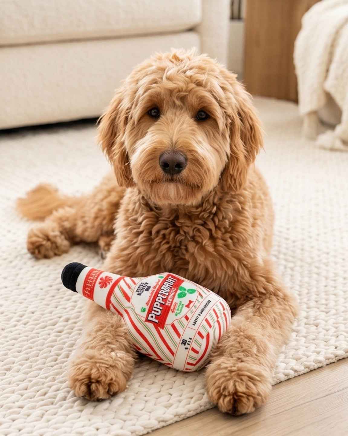 Haute Diggity Dog Puppermint Schnapps Bottle Holiday Christmas Plush Dog Toy