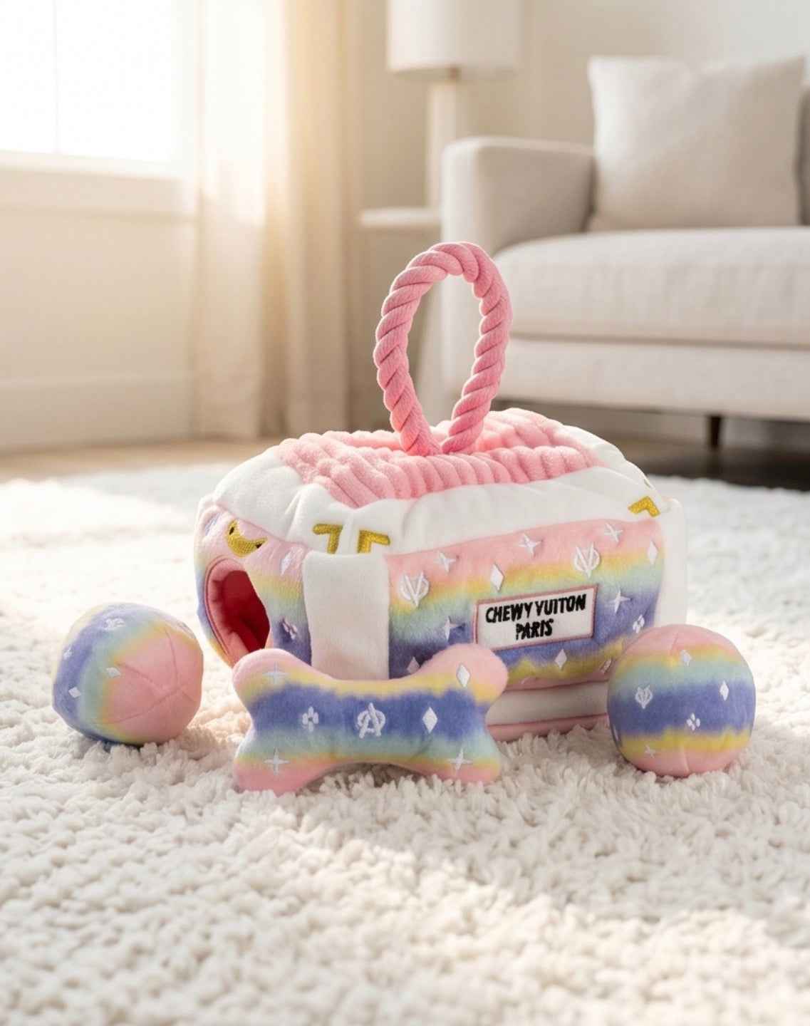 Haute Diggity Dog Pink Ombre Chewy Vuiton Trunk Plush Dog Toy