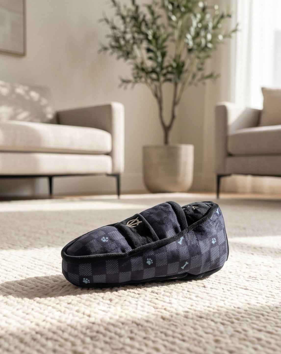 Haute Diggity Dog Black Checker Chewy Vuiton Loafer Plush Dog Toy