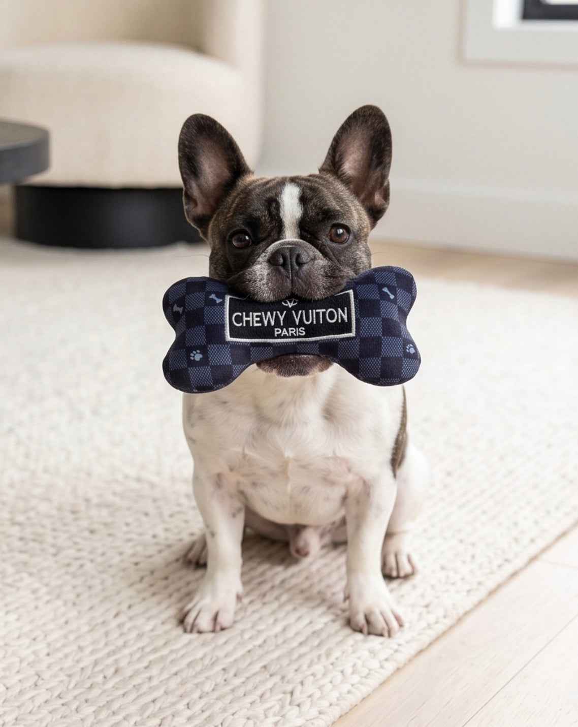 Haute Diggity Dog Black Checker Chewy Vuiton Bone Plush Dog Toy