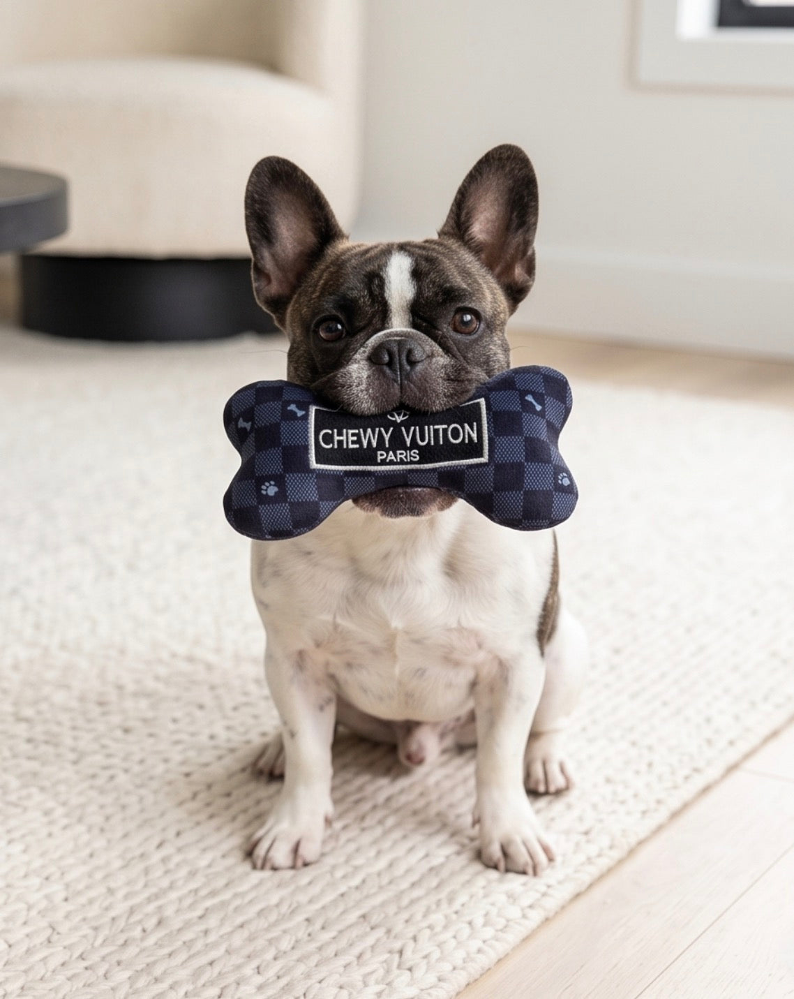 Haute Diggity Dog Black Checker Chewy Vuiton Bone Plush Dog Toy