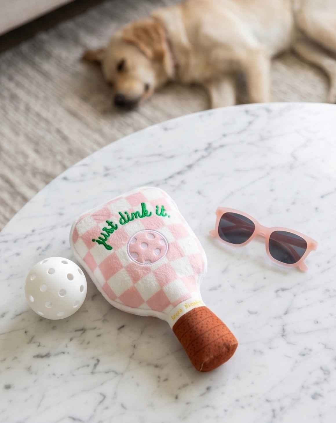 Haute Diggity Dog Pink Checker Pickleball Paddle Plush Dog Toy