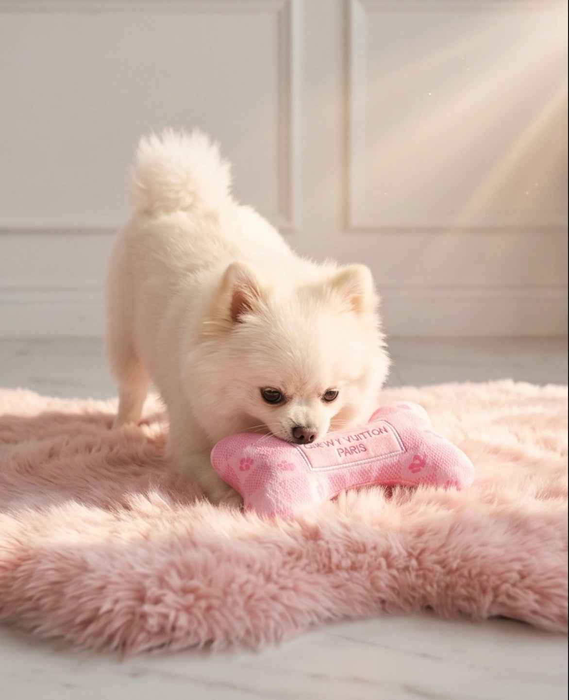 Haute Diggity Dog Pink Checker Chewy Vuiton Bone Plush Dog Toy