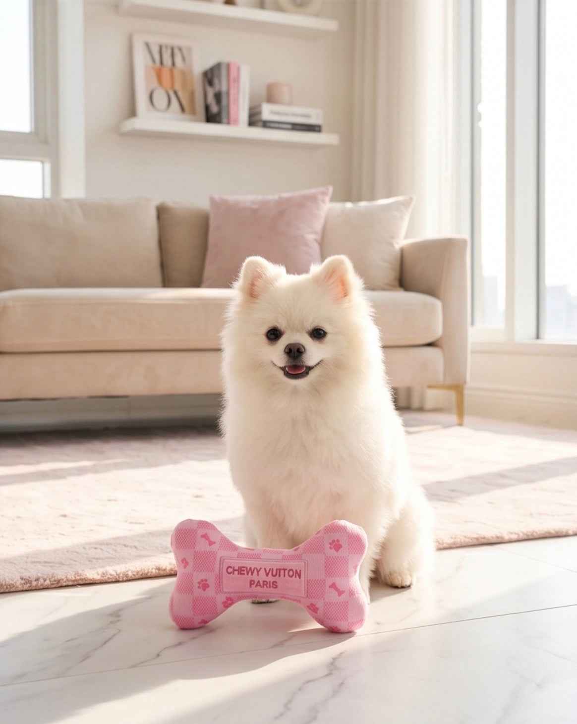 Haute Diggity Dog Pink Checker Chewy Vuiton Bone Plush Dog Toy