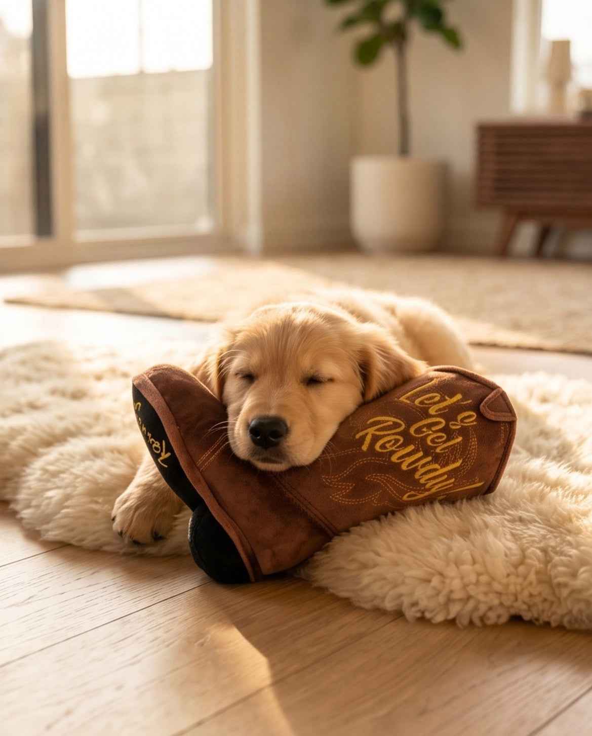 Haute Diggity Dog Brown Cowboy Boot Plush Dog Toy