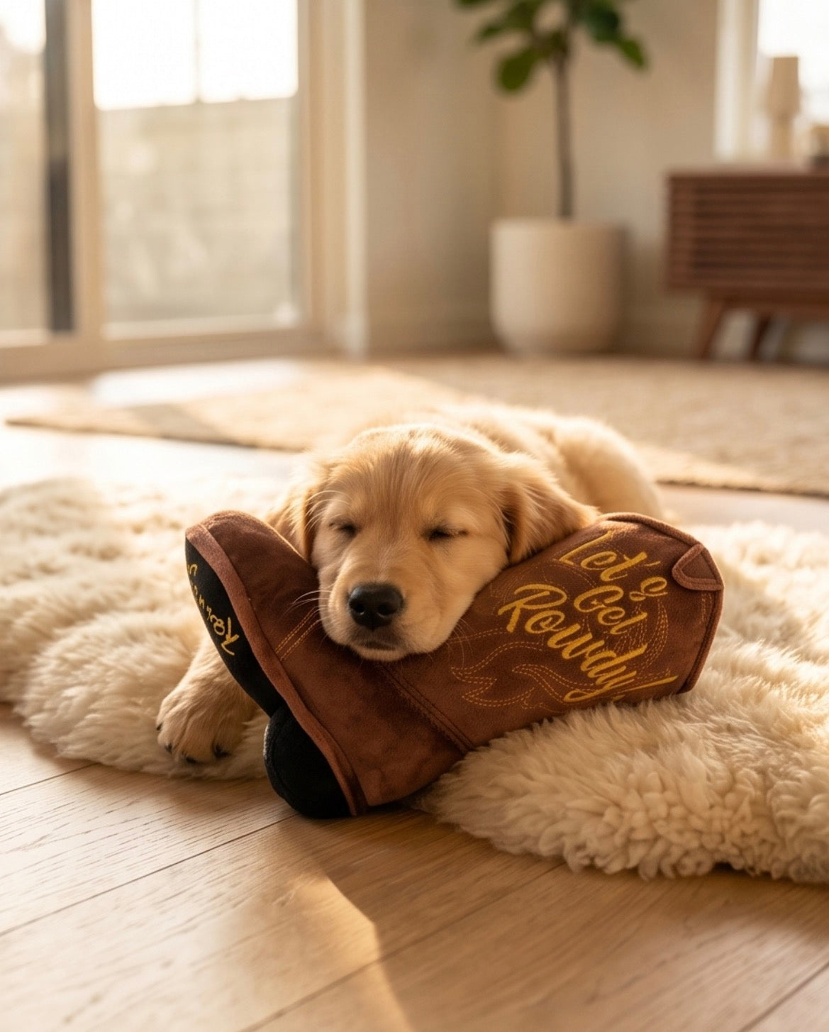 Haute Diggity Dog Brown Cowboy Boot Plush Dog Toy