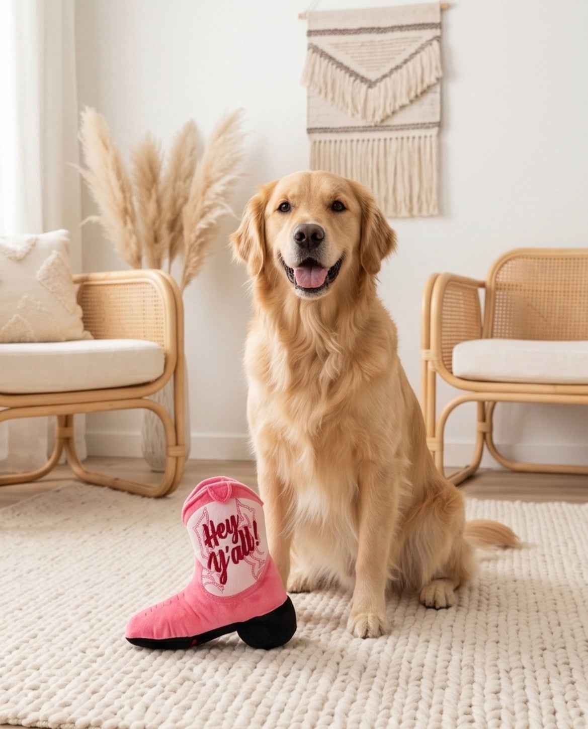 Haute Diggity Dog Pink Cowgirl Boot Plush Dog Toy