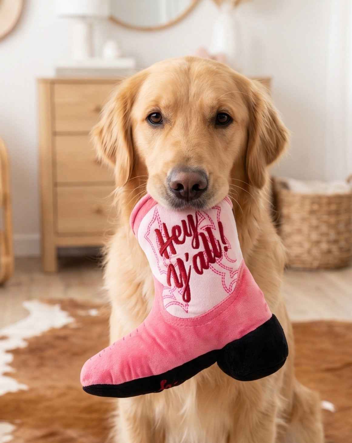 Haute Diggity Dog Pink Cowgirl Boot Plush Dog Toy
