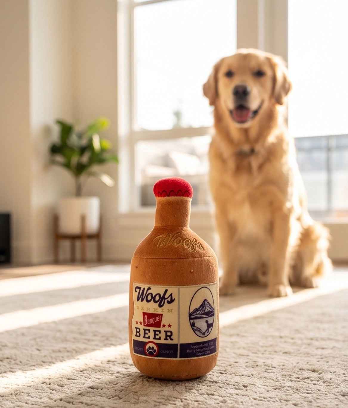 Haute Diggity Dog Woofs Beer Bottle Plush Dog Toy