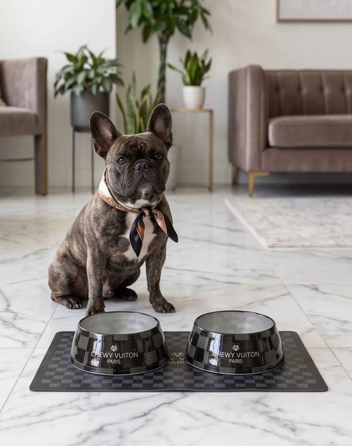Haute Diggity Dog Black Checker Chewy Vuiton Dog Bowl