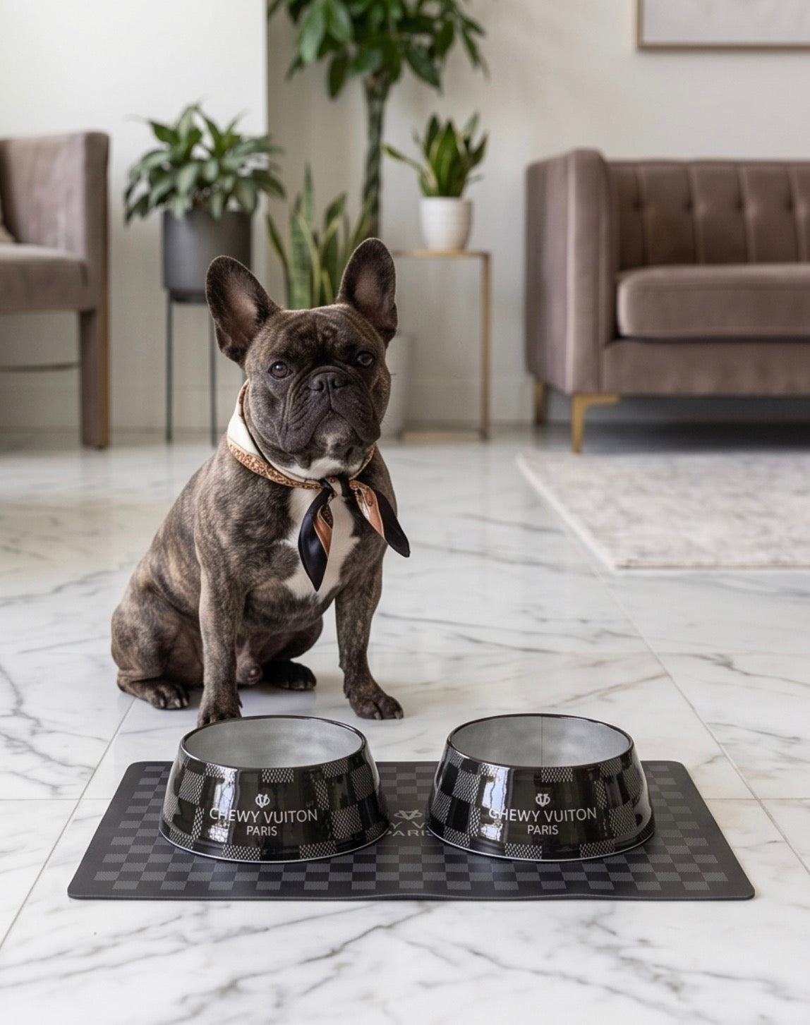 Haute Diggity Dog Black Checker Chewy Vuiton Dog Bowl