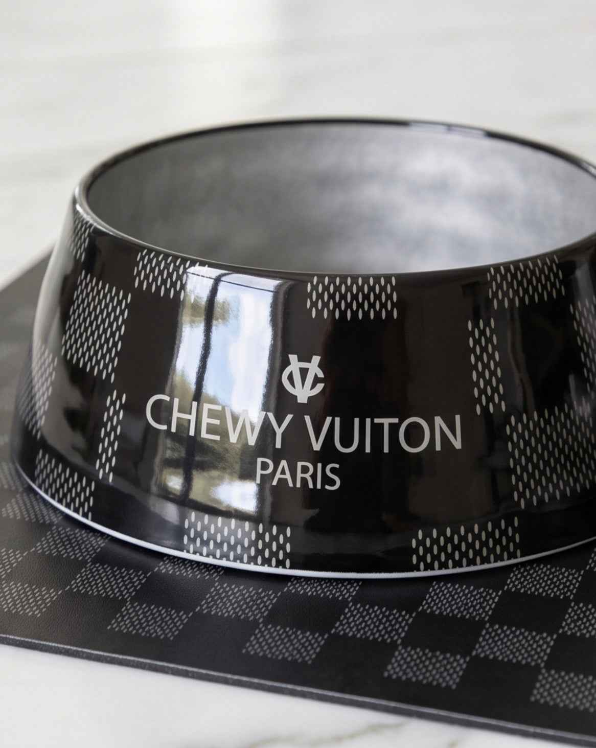 Haute Diggity Dog Black Checker Chewy Vuiton Dog Bowl
