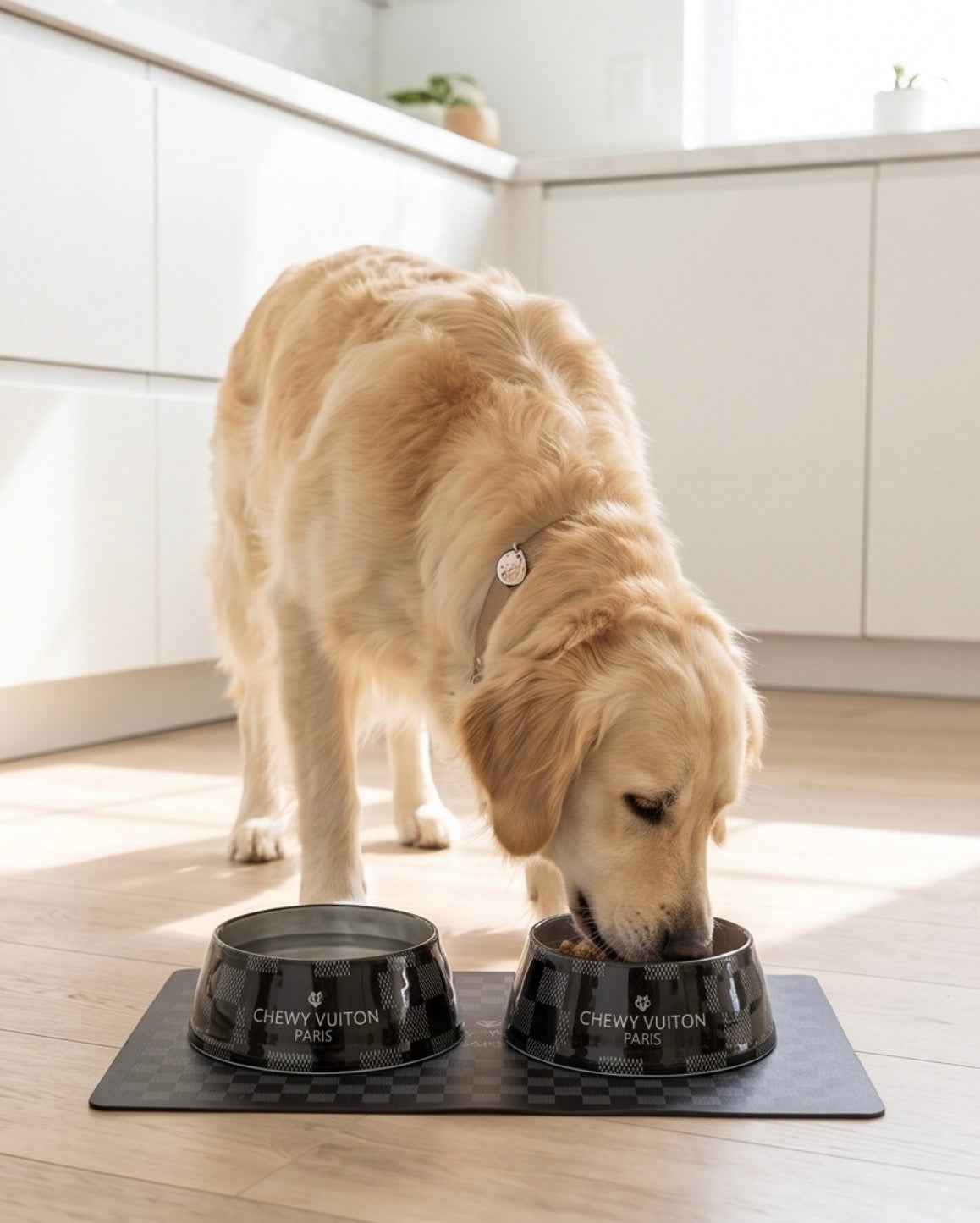 Haute Diggity Dog Black Checker Chewy Vuiton Dog Bowl