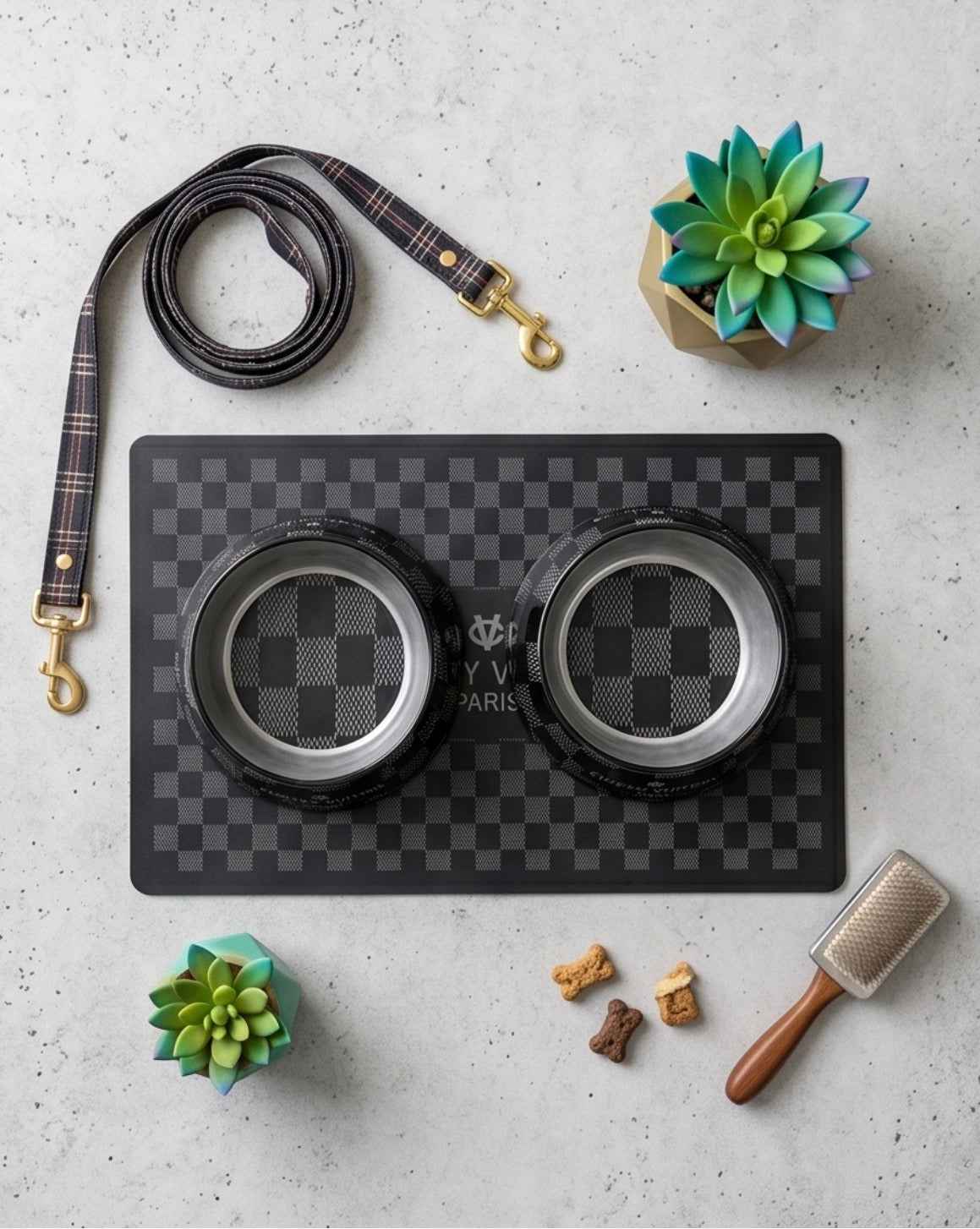 Haute Diggity Dog Black Checker Chewy Vuiton Placemat
