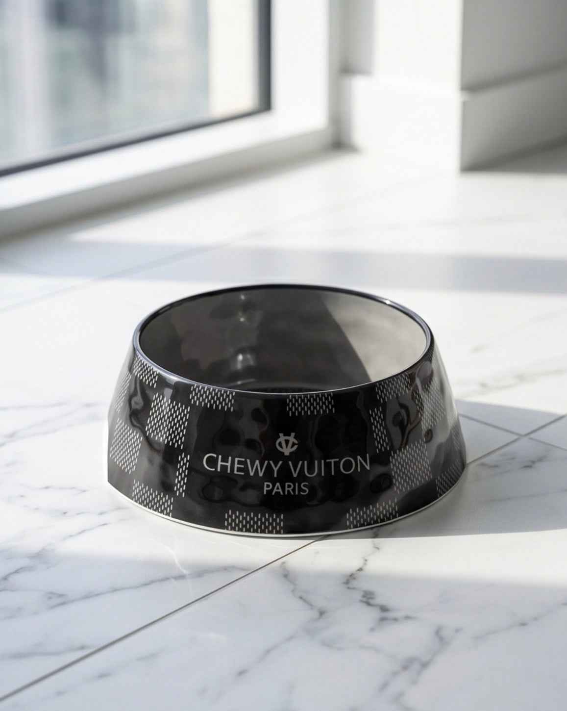 Haute Diggity Dog Black Checker Chewy Vuiton Dog Bowl