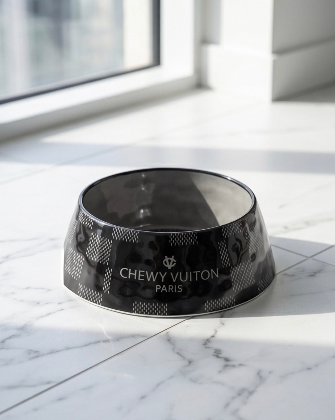 Haute Diggity Dog Black Checker Chewy Vuiton Dog Bowl