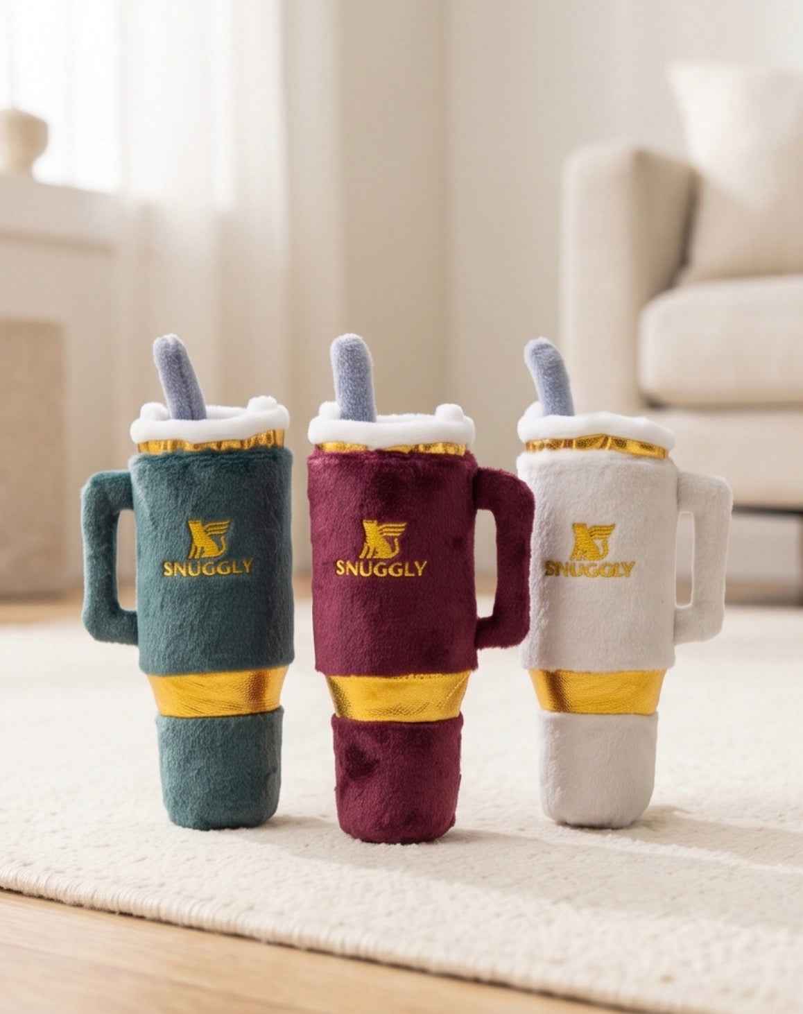 Haute Diggity Dog Holiday Snuggly Cup 3-Pack (Red, Ivory, & Green) Organic Catnip Toy