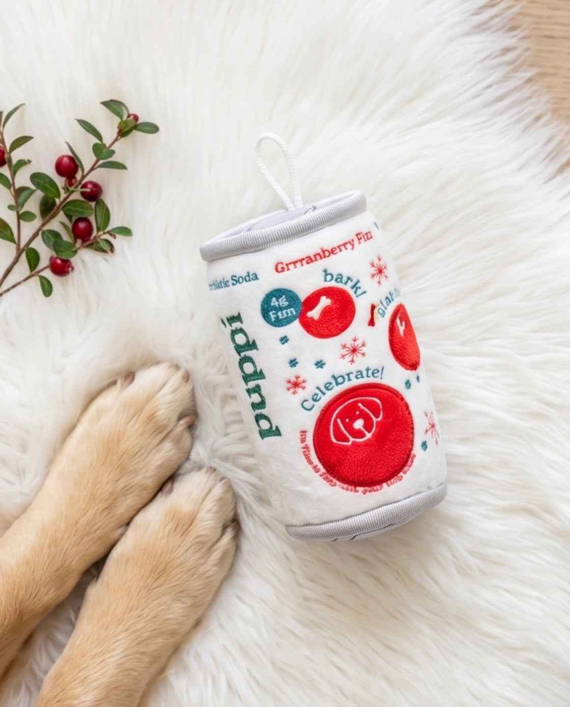 Haute Diggity Dog Puppi Grrranberry Fizz Christmas Plush Dog Toy