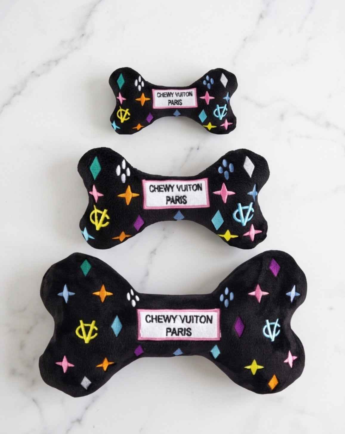 Haute Diggity Dog Black Monogram Chewy Vuiton Bone Plush Dog Toy