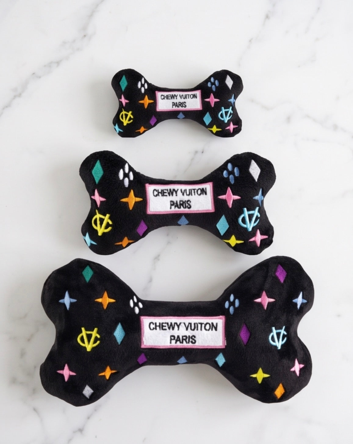 Haute Diggity Dog Black Monogram Chewy Vuiton Bone Plush Dog Toy