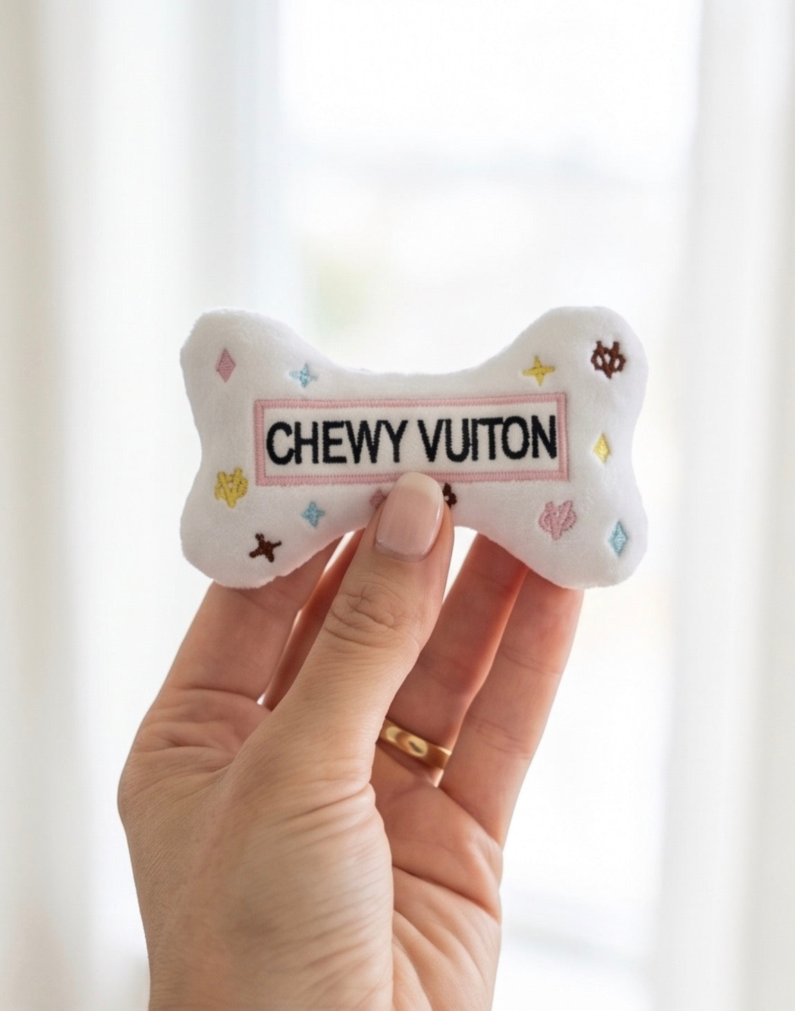 Haute Diggity Dog White Chewy Vuiton Bone Toy Plush Dog Toy
