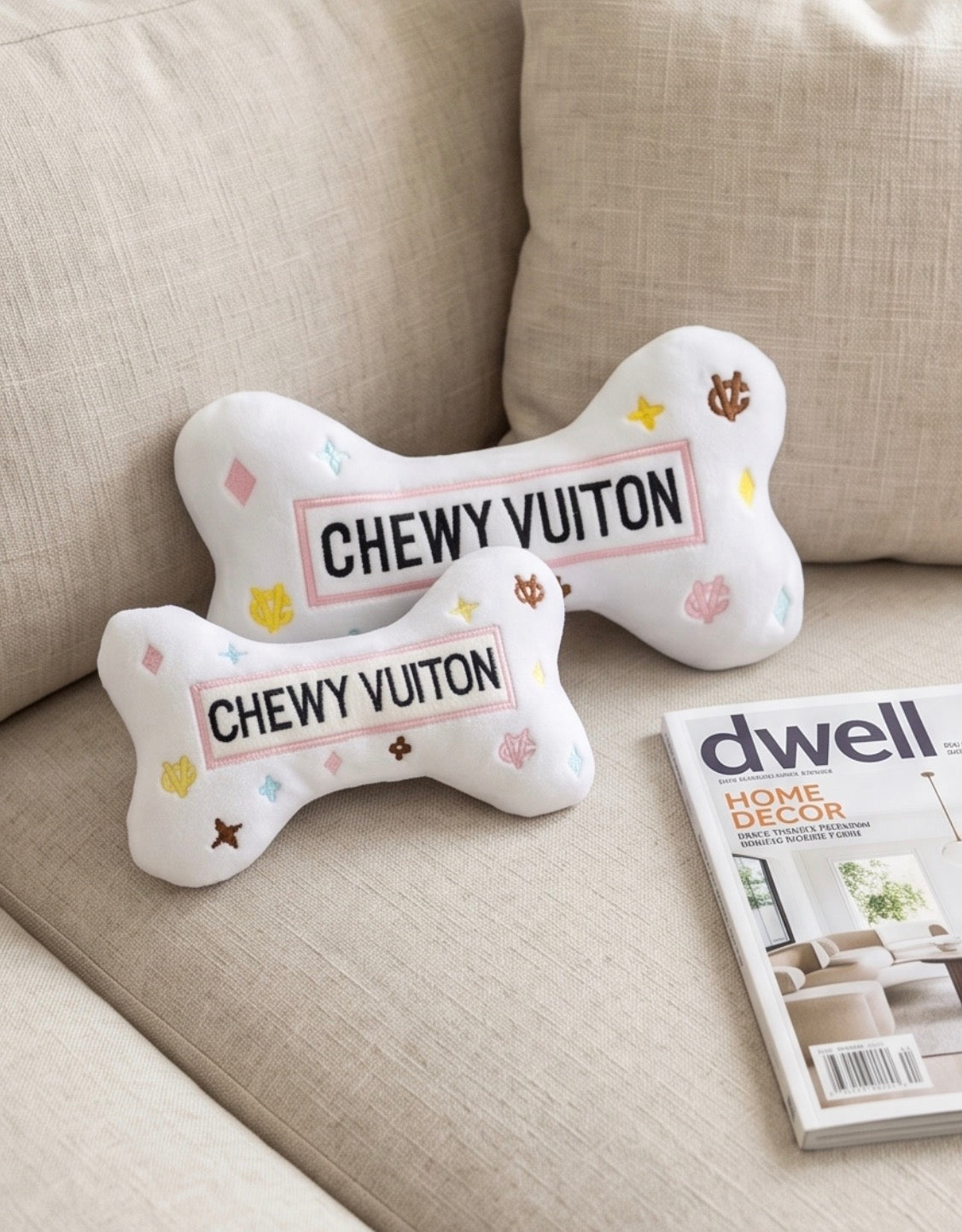 Haute Diggity Dog White Chewy Vuiton Bone Toy Plush Dog Toy