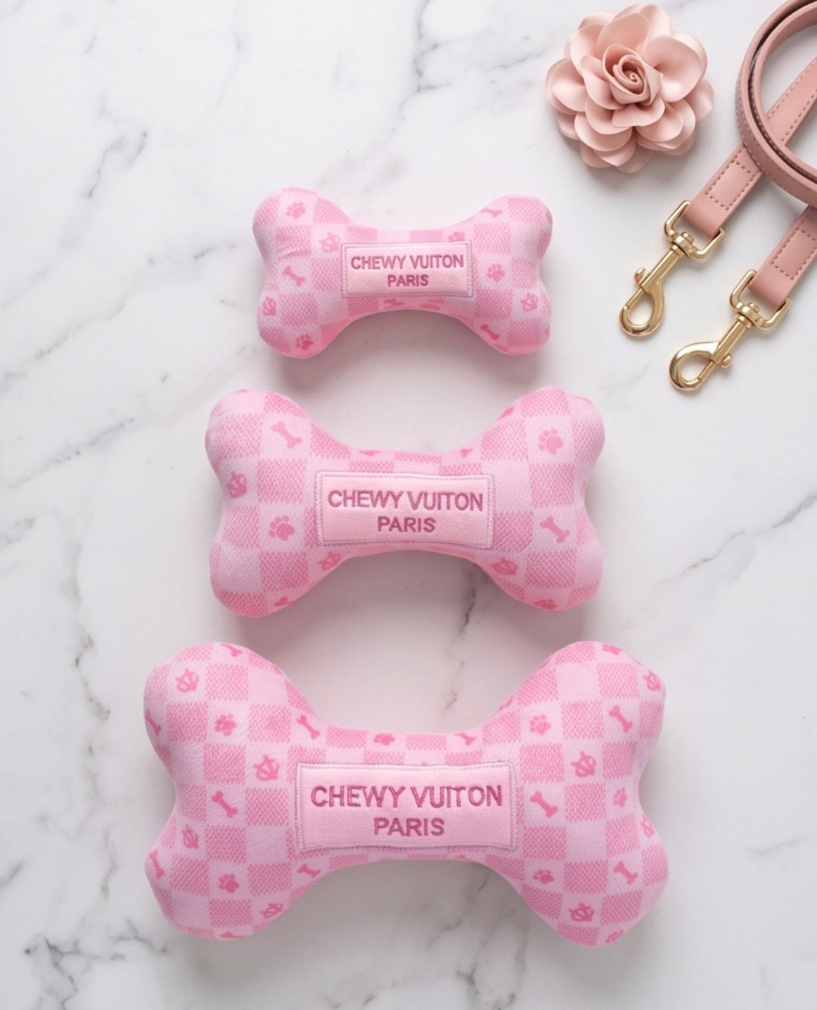 Haute Diggity Dog Pink Checker Chewy Vuiton Bone Plush Dog Toy