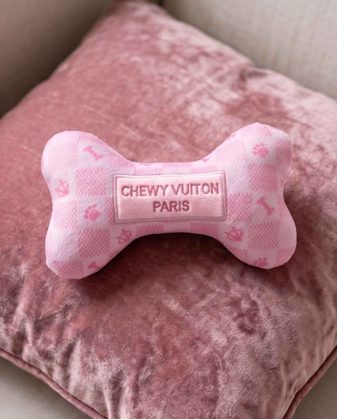 Haute Diggity Dog Pink Checker Chewy Vuiton Bone Plush Dog Toy