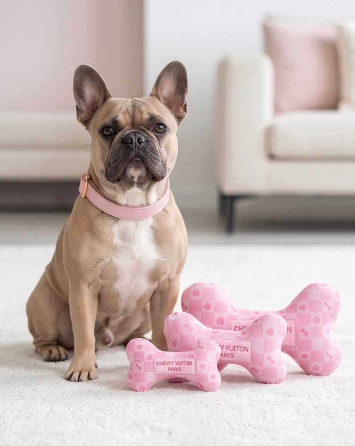 Haute Diggity Dog Pink Checker Chewy Vuiton Bone Plush Dog Toy