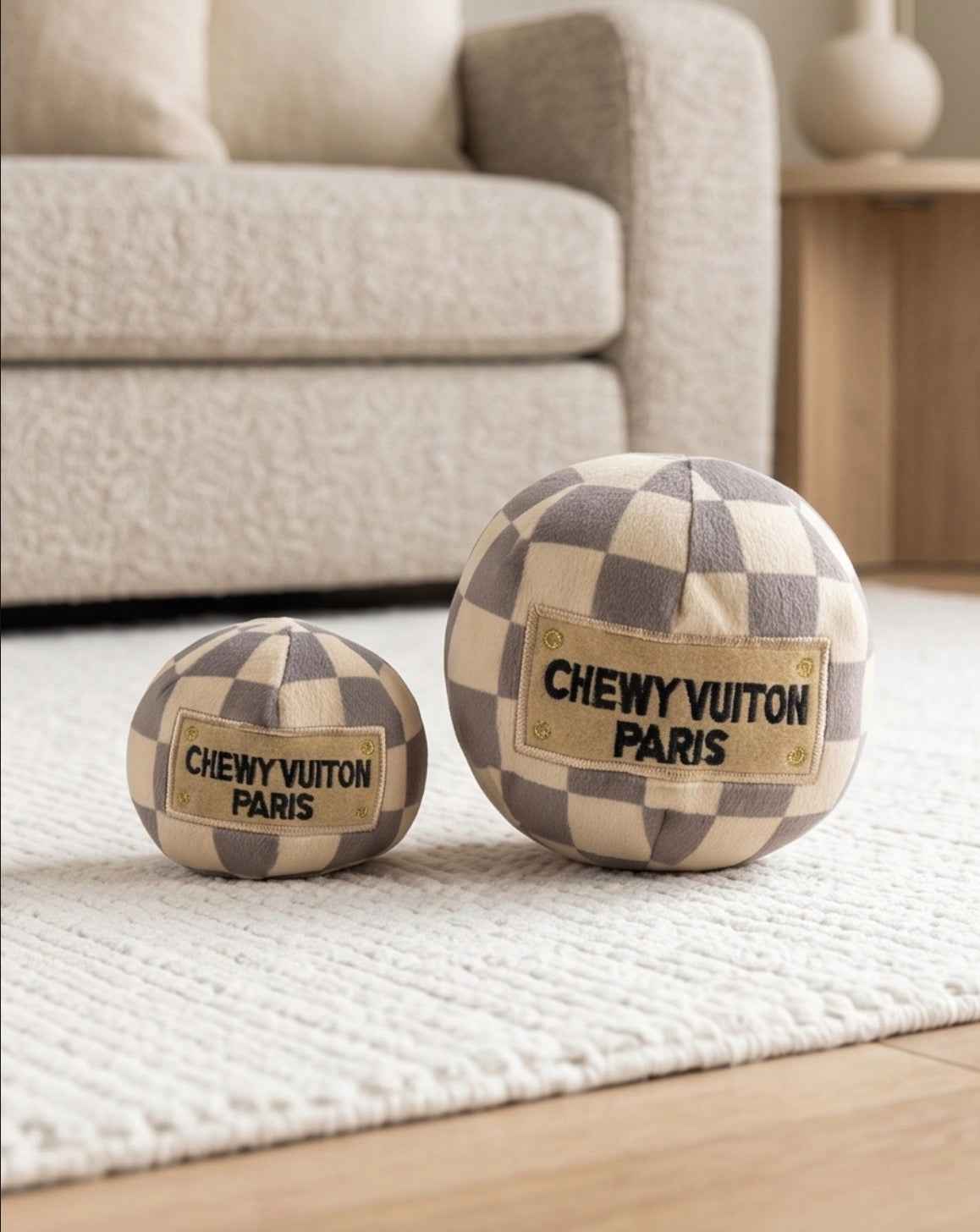 Haute Diggity Dog Tan Checker Chewy Vuiton Ball Plush Dog Toy