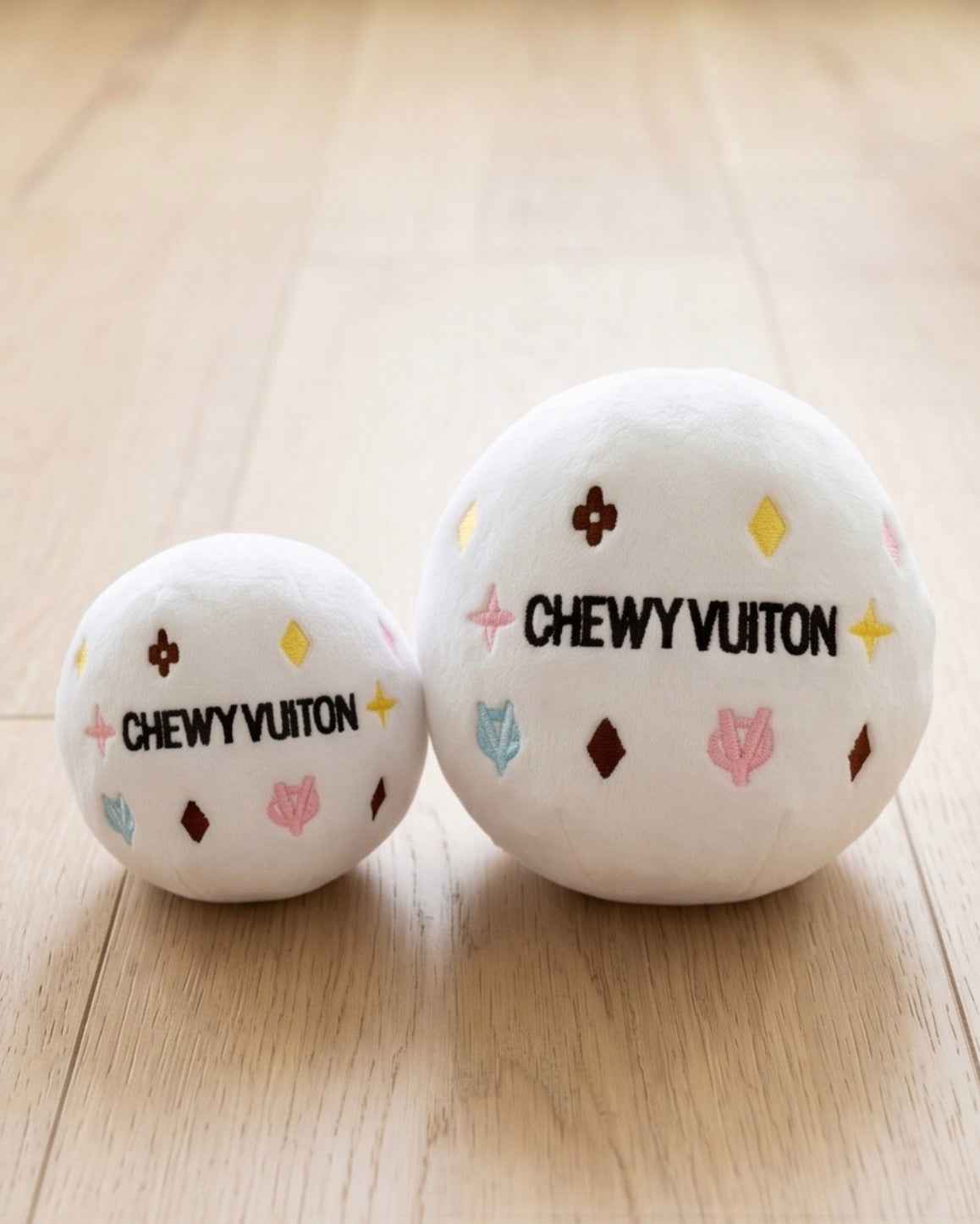 Haute Diggity Dog White Chewy Vuiton Ball Plush Dog Toy