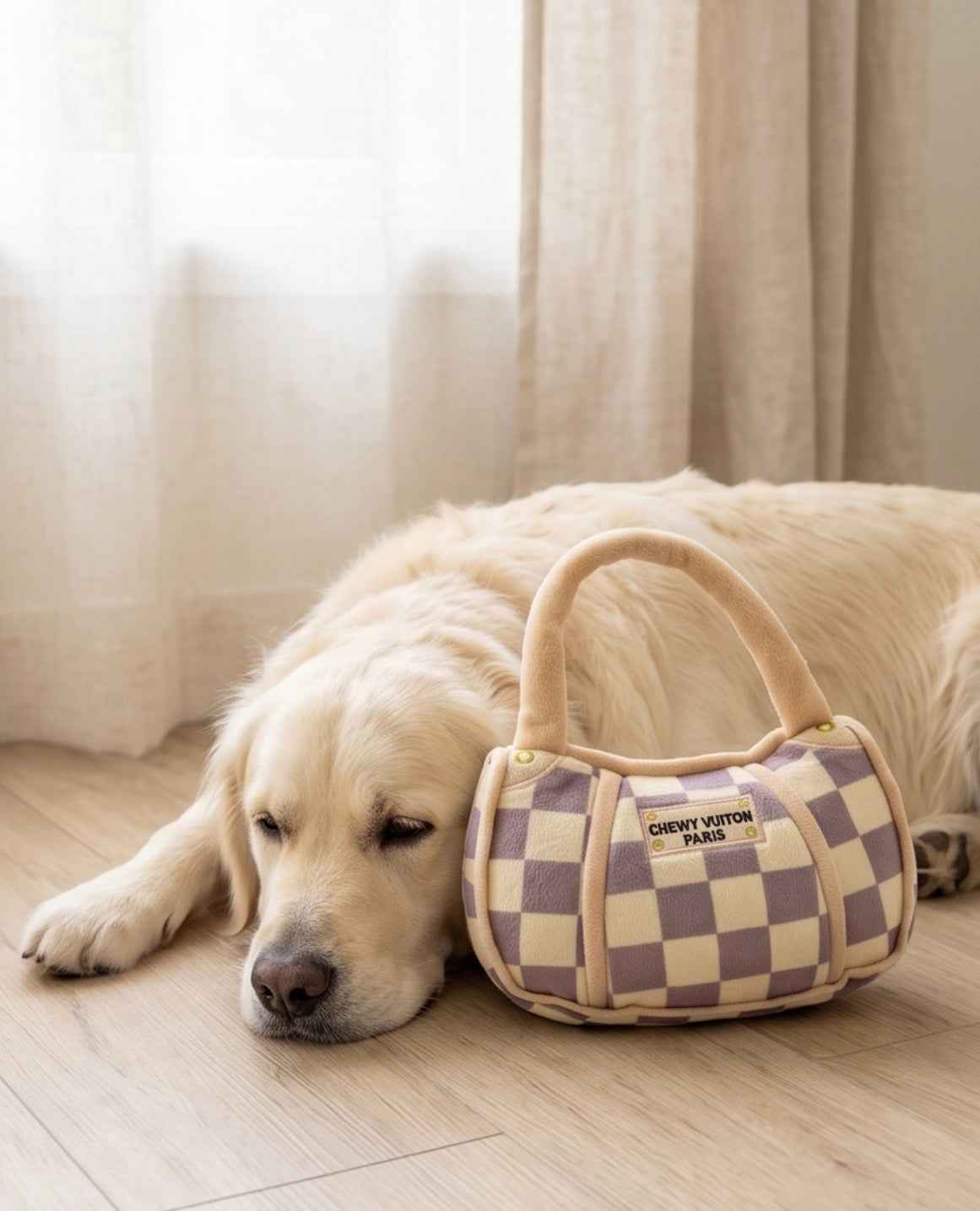 Haute Diggity Dog Tan Checker Chewy Vuiton Handbag Plush Dog Toy