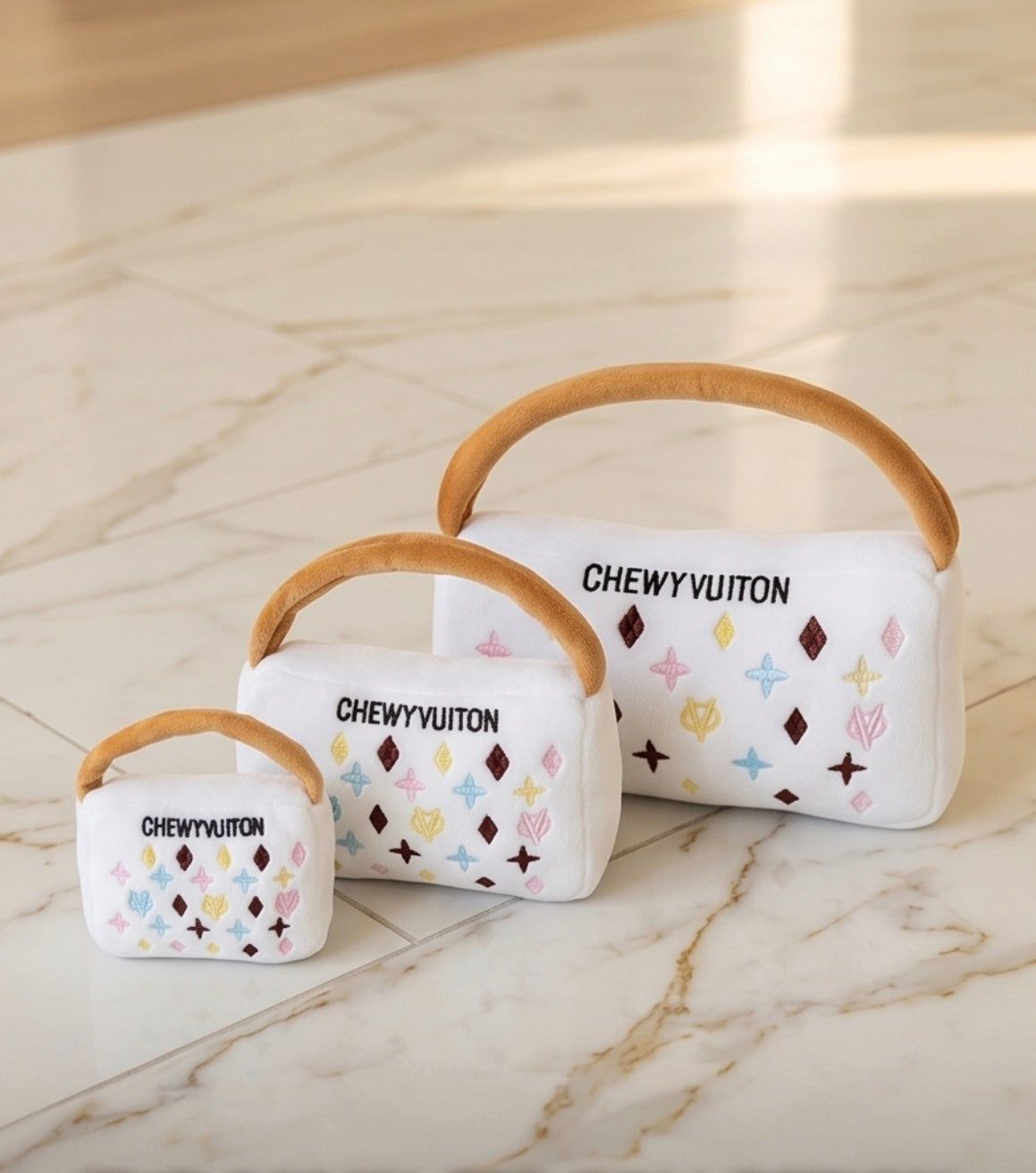 Haute Diggity Dog White Chewy Vuiton Handbag Plush Dog Toy