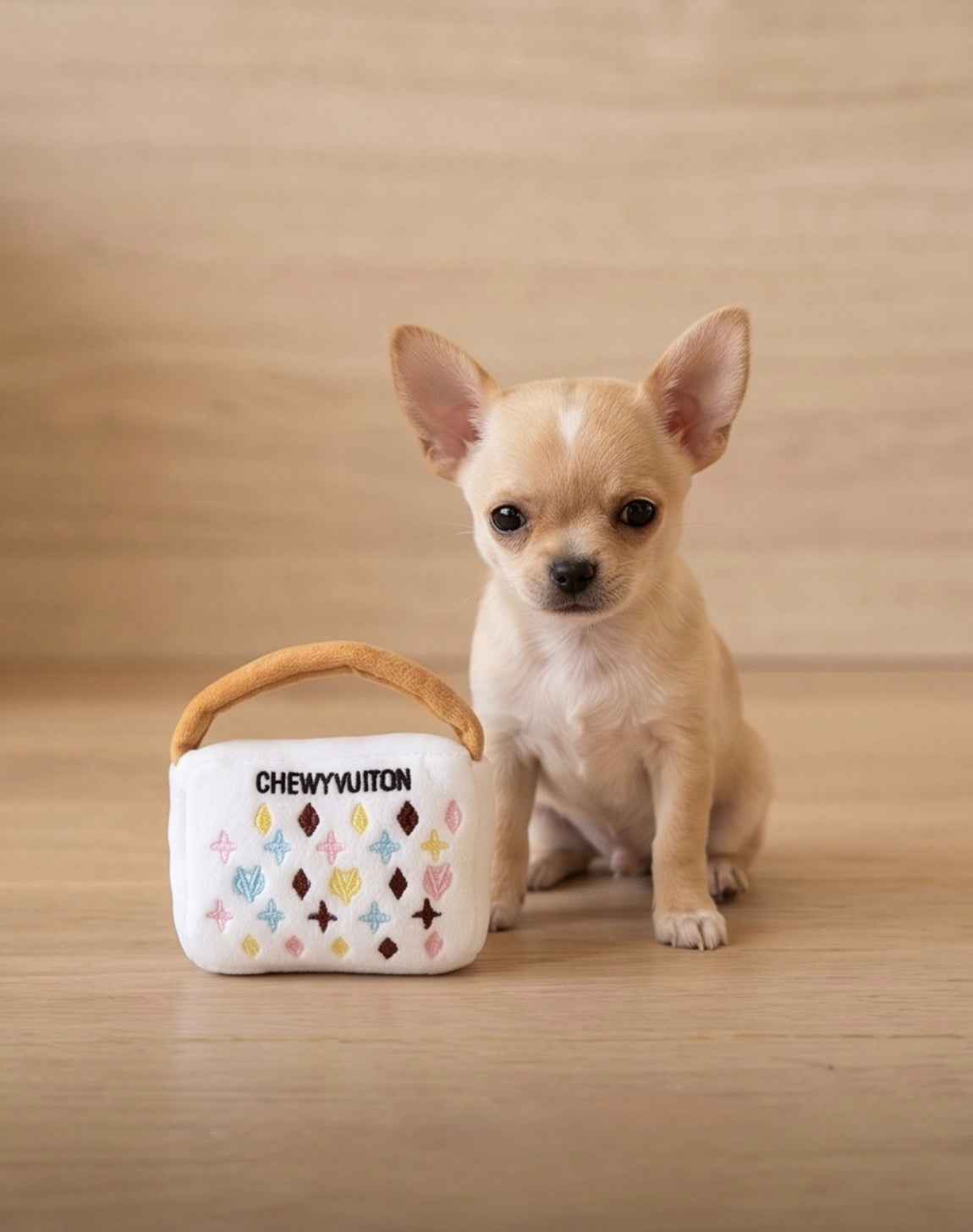 Haute Diggity Dog White Chewy Vuiton Handbag Plush Dog Toy