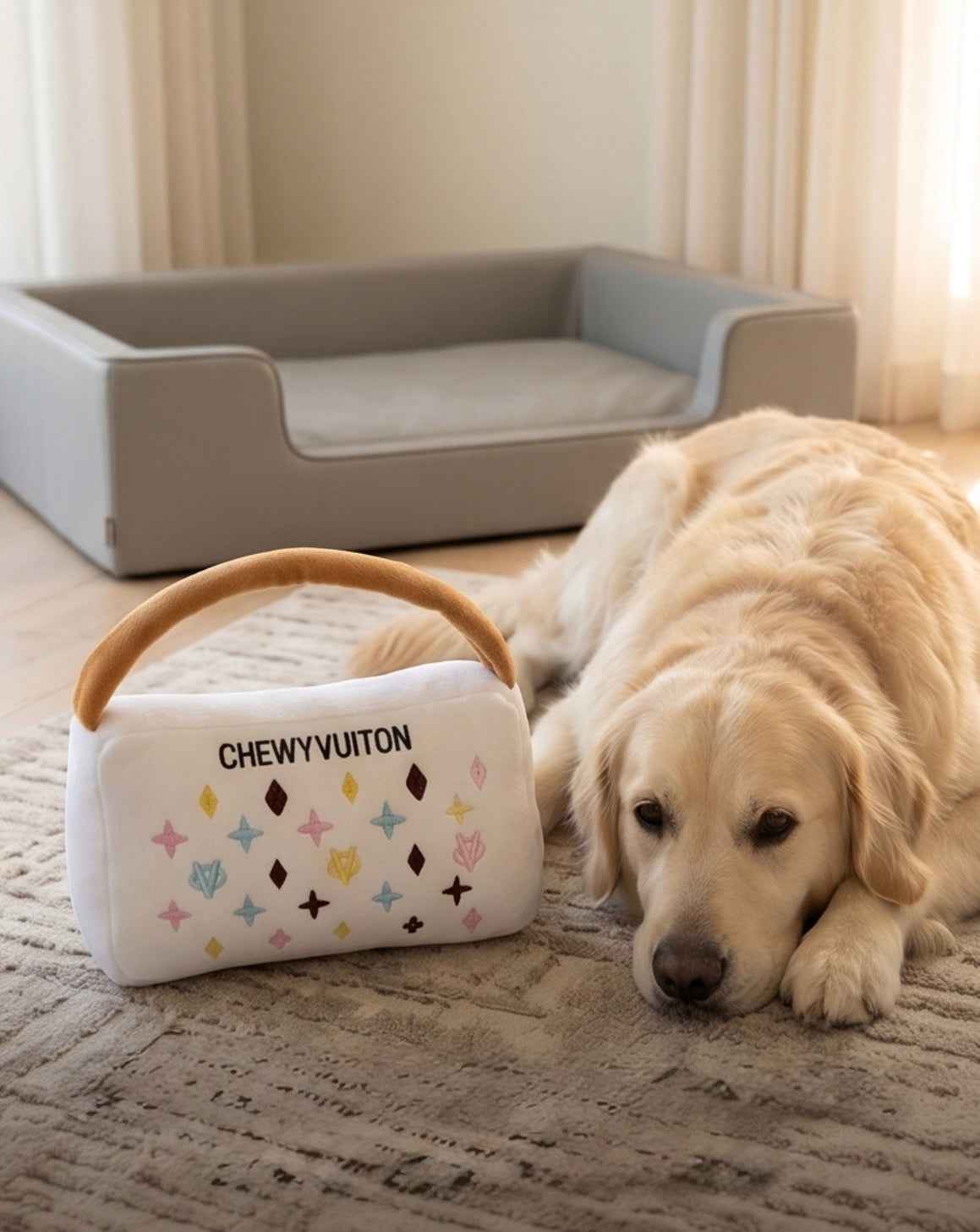 Haute Diggity Dog White Chewy Vuiton Handbag Plush Dog Toy