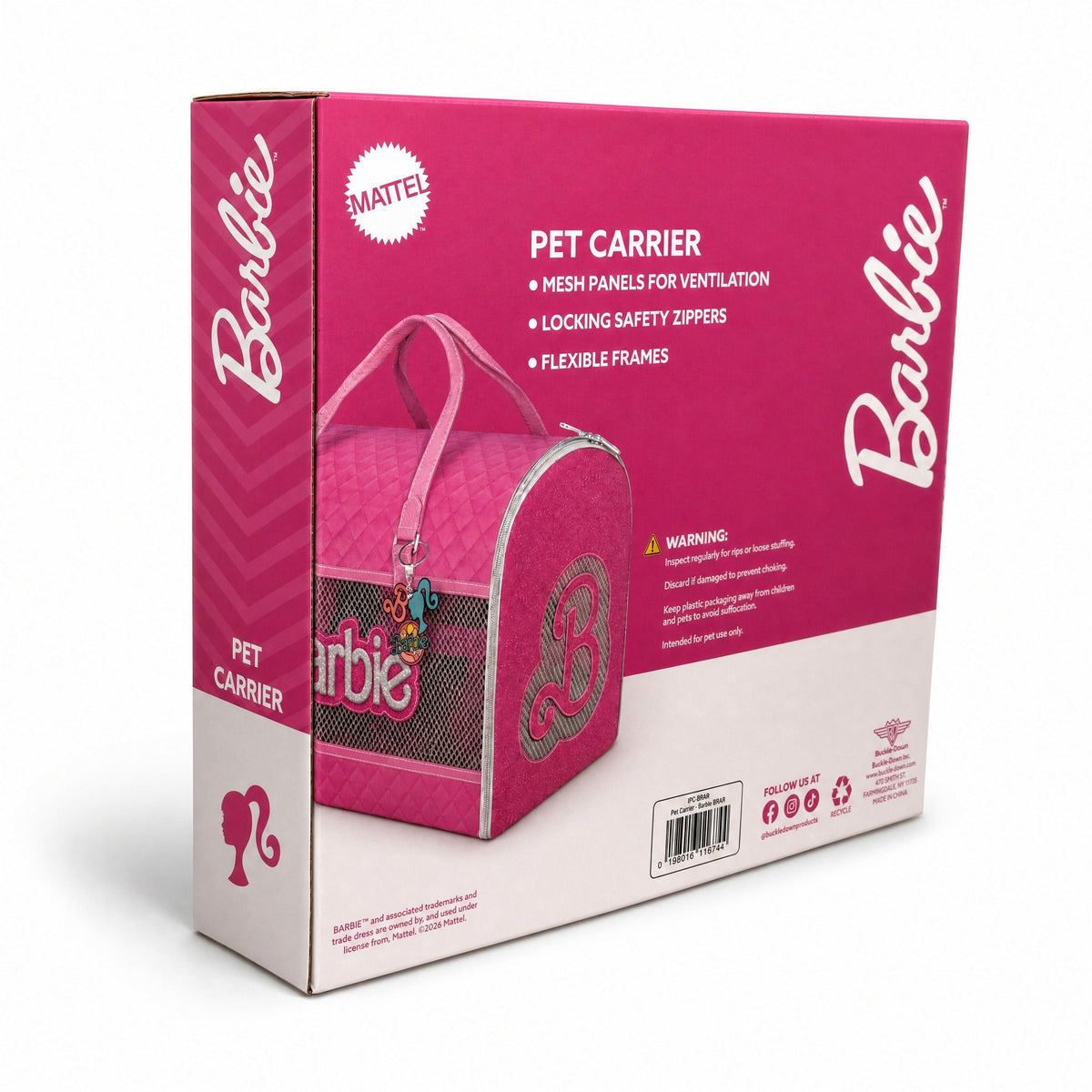 Buckle-Down Barbie Pink Quilted Vegan Leather Pet Carrier