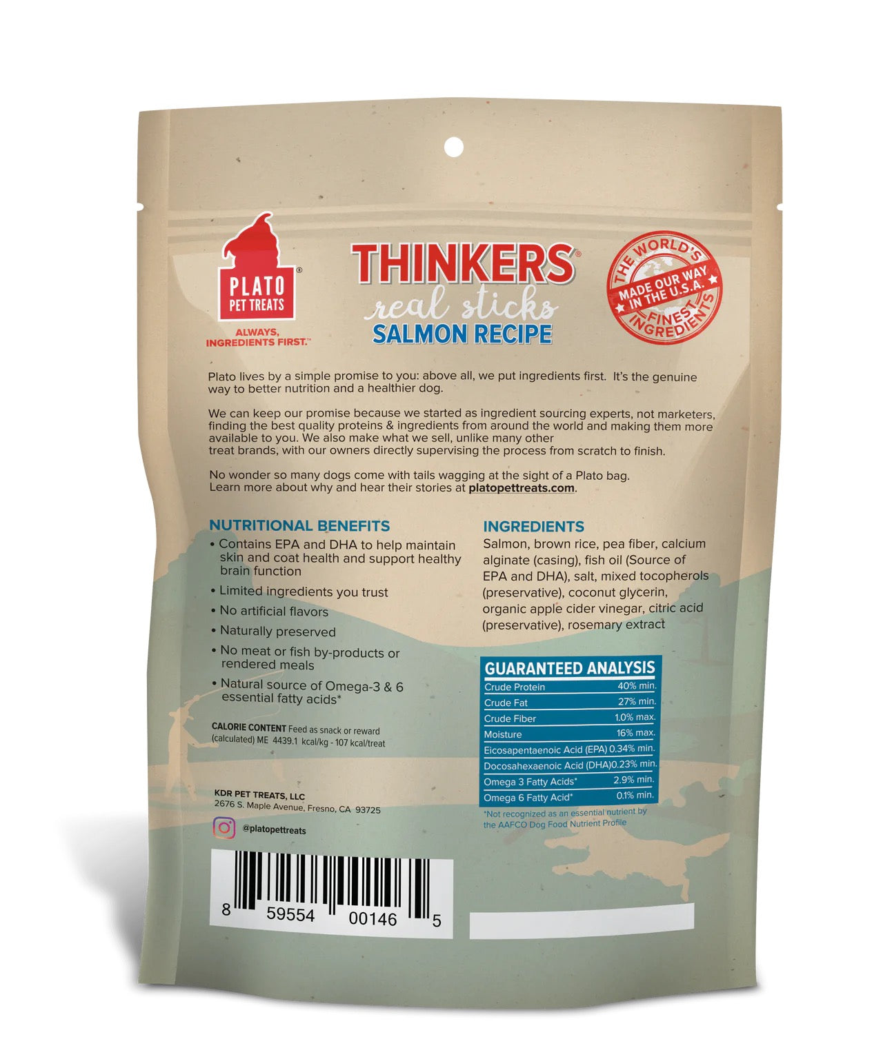 Plato Thinkers Salmon Sticks Dog Treats (10oz) - HT Animal Supply