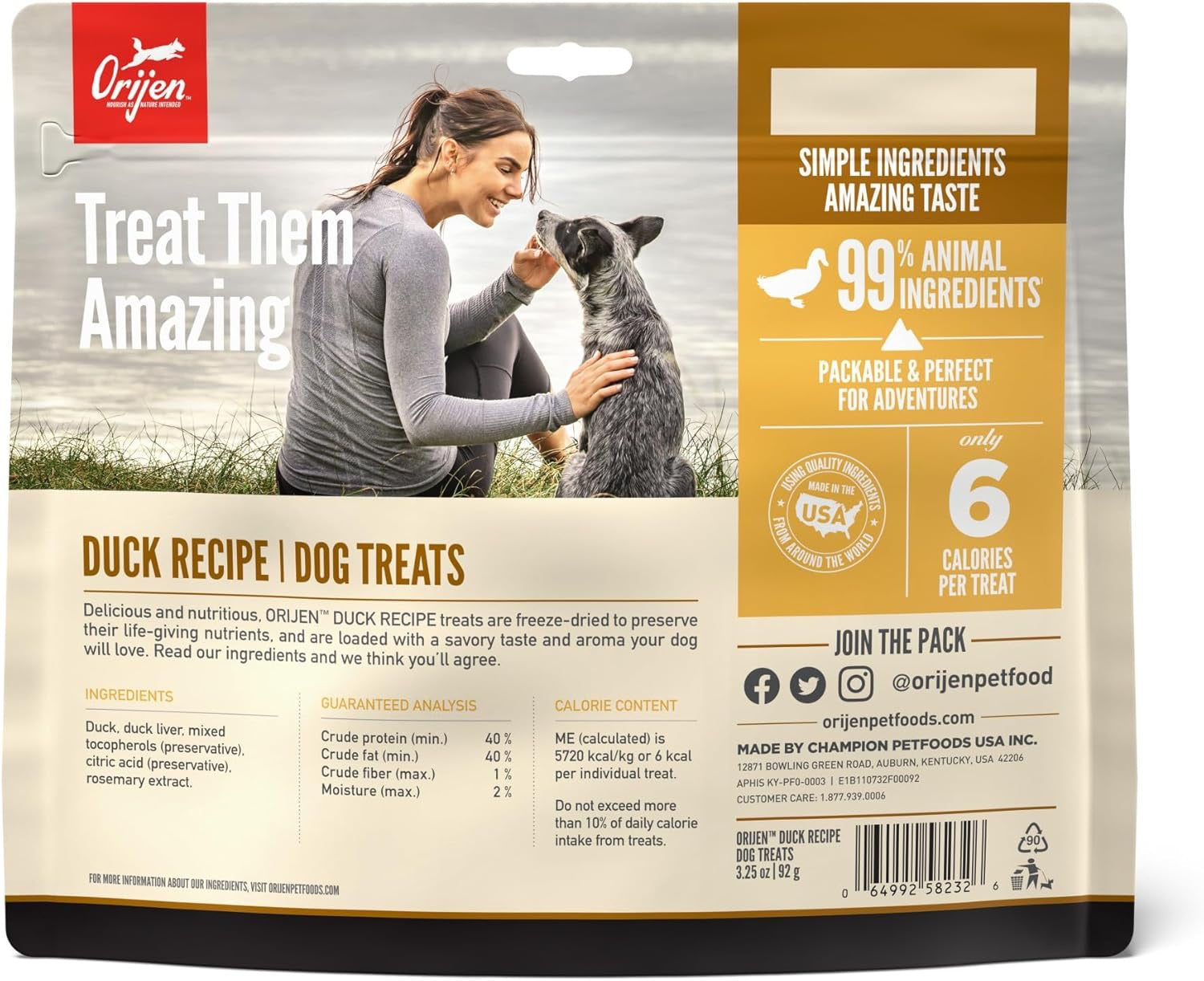 Orijen Duck Freeze Dried Dog Treats (3.25oz) - HT Animal Supply