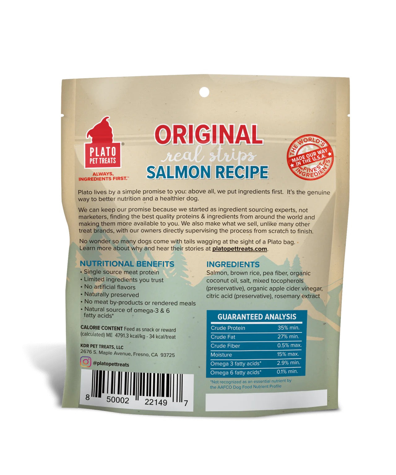 Plato Original Real Strips Salmon Dog Treats (6oz) - HT Animal Supply