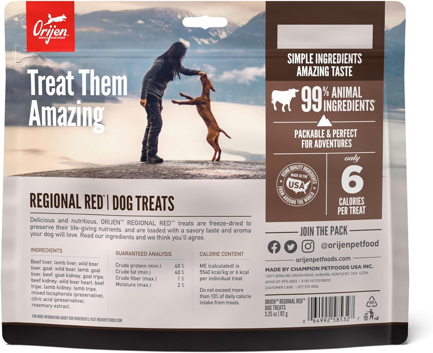 Orijen Regional Red Freeze Dried Dog Treats (3.25oz) - HT Animal Supply
