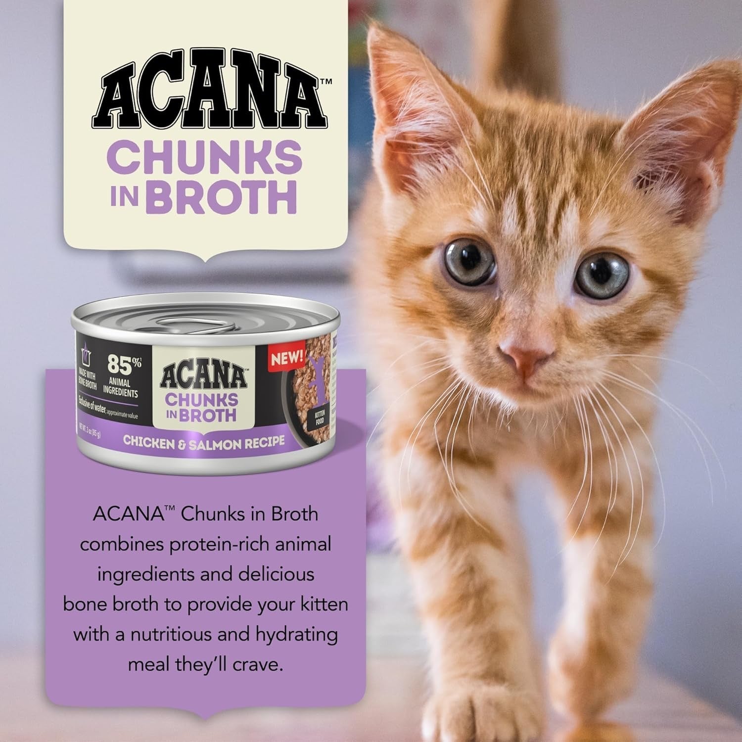Acana Grain Free Chunks in Broth Kitten Chicken & Salmon Wet Cat Food (3oz)